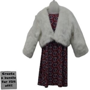 SHEIN Faux Animal Fur Crop Coat Open Front Cocktail Jacket Quarter Sleeve Shrug